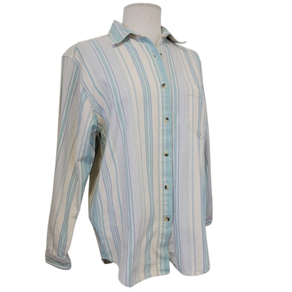 Vintage Erika & Co 100% Cotton Vertical Stripped Long Sleeve Button Front Shirt